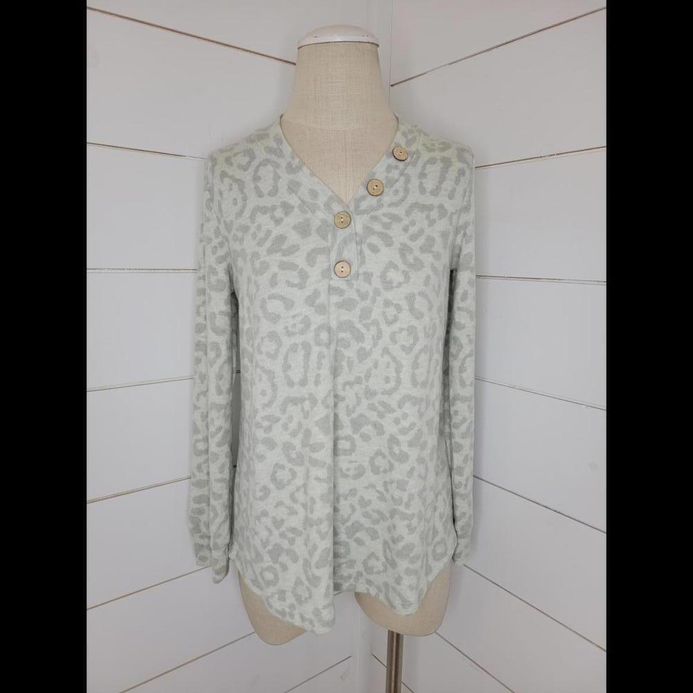 NWOT Boutique Oddy small light & dark grey animal print long sleeve top